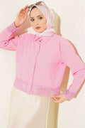 Short Linen Shirt with Lace Detail, Pink