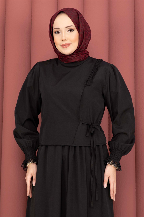 2 Piece Set with Lace Trim, Black