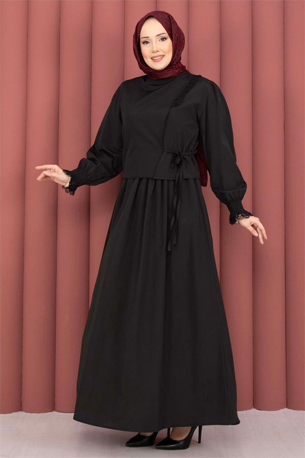 2 Piece Set with Lace Trim, Black