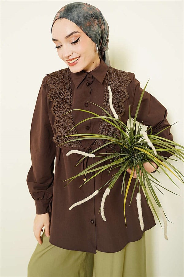 Lace-up Shirt, Brown