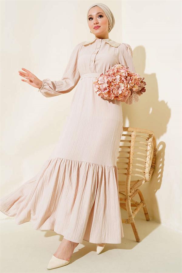 Laced Baby Collar Dress Beige