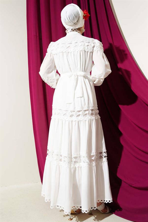 Laced Buttoned Dress White