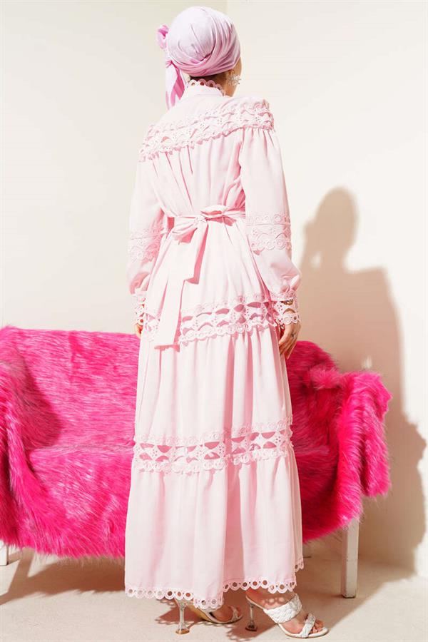 Laced Button-Down Dress Pink