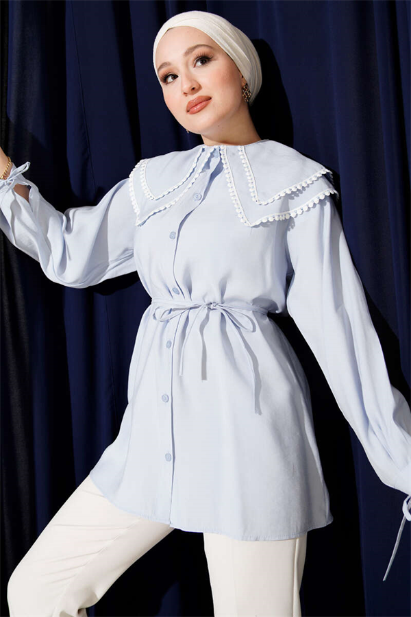 Lace Trimmed Double Sailor Collar Shirt Baby Blue