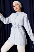 Lace Trimmed Double Sailor Collar Shirt Baby Blue
