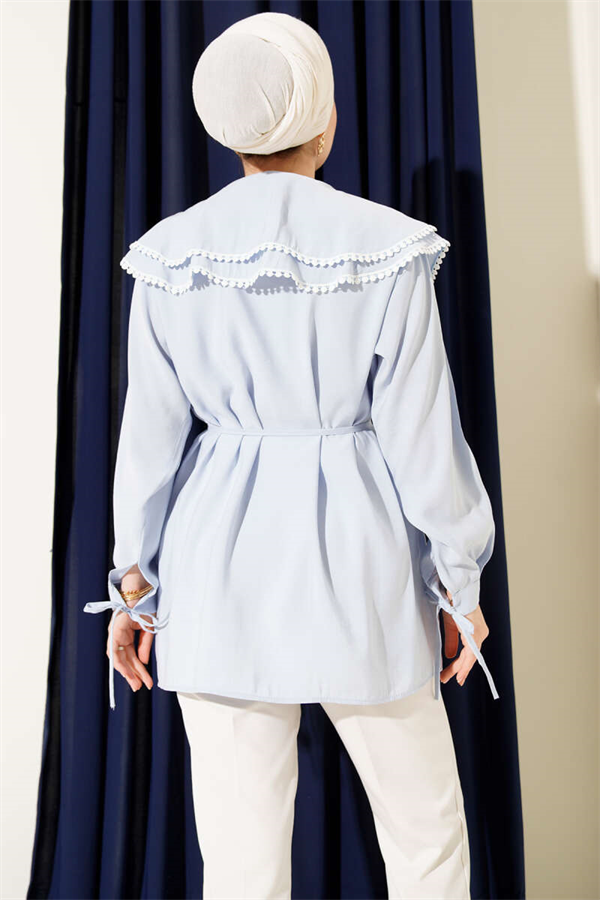 Lace Trimmed Double Sailor Collar Shirt Baby Blue