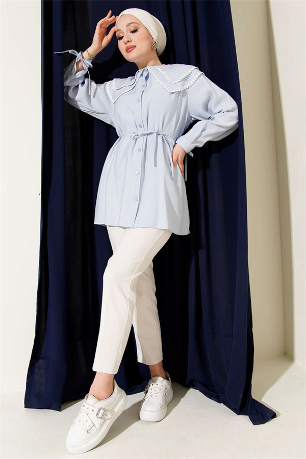 Lace Trimmed Double Sailor Collar Shirt Baby Blue