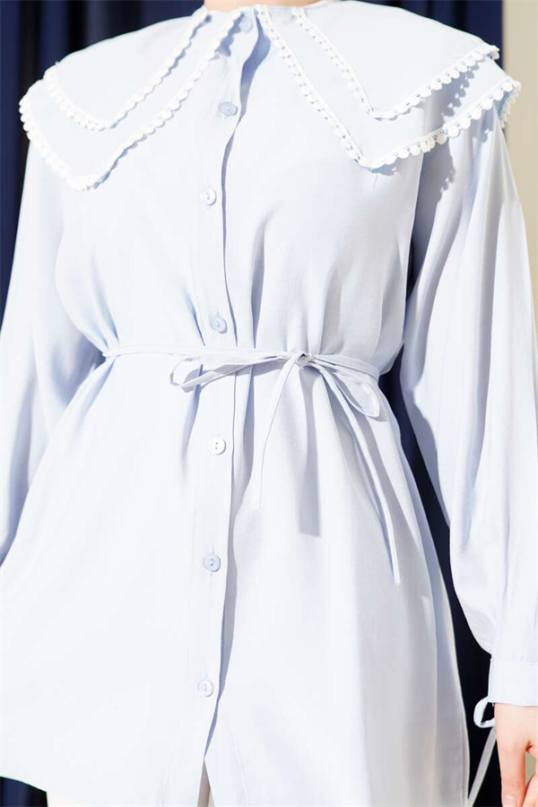 Lace Trimmed Double Sailor Collar Shirt Baby Blue