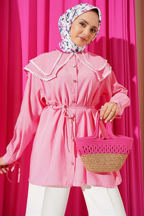 Lace Double Sailor Collar Shirt Persian Rose