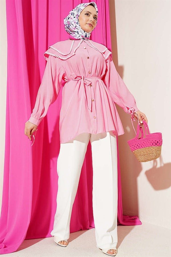Lace Double Sailor Collar Shirt Persian Rose