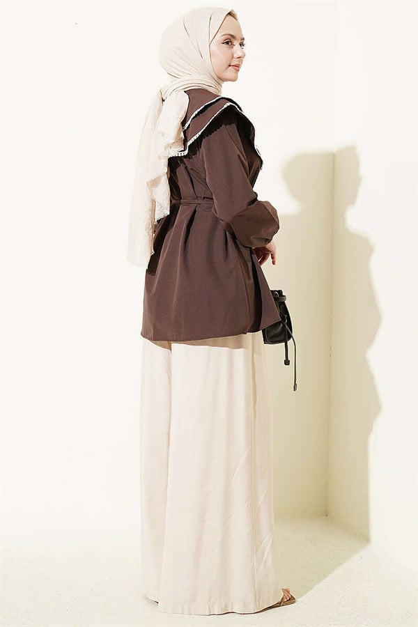 Lace-trimmed Double Sailor Collar Shirt, Coffee