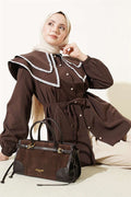 Lace-trimmed Double Sailor Collar Shirt, Coffee