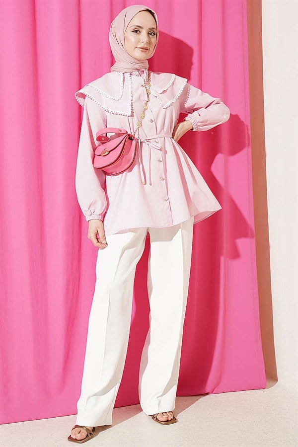 Pink Lace Double Sailor Collar Shirt