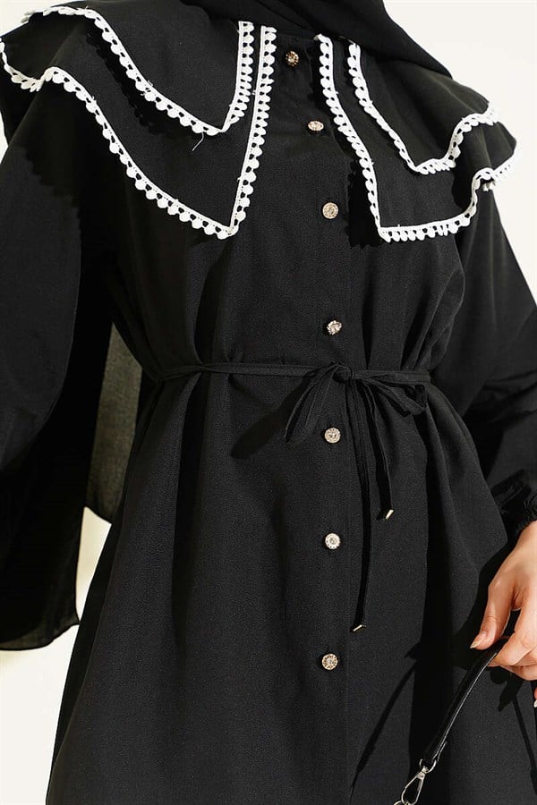 Lace-trimmed Double Sailor Collar Shirt, Black