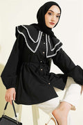 Lace-trimmed Double Sailor Collar Shirt, Black