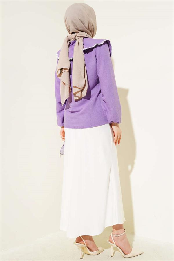 Laced Sailor Collar Short Shirt Lilac