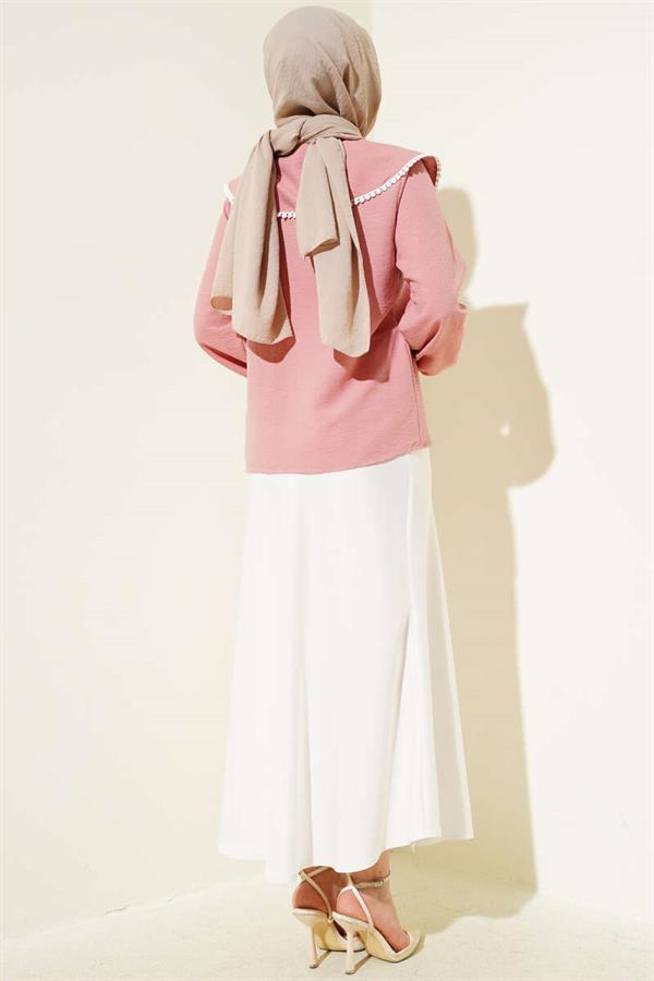Laced Sailor Collar Short Shirt Powder