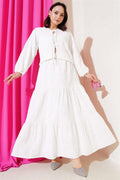Two Piece Ecru Suit with Guipure Skirt