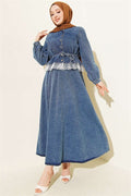 Denim Suit with Lace Trim and Belted Skirt