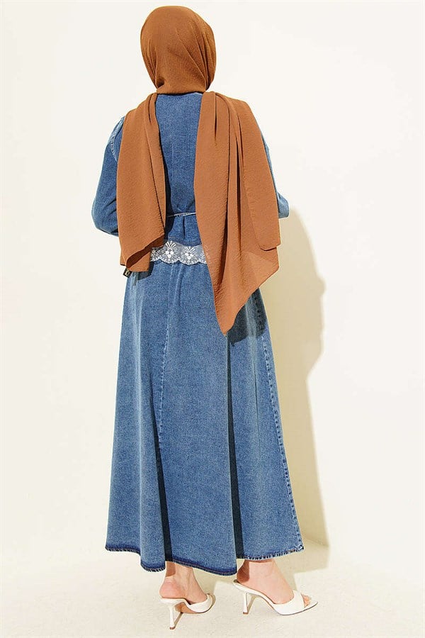 Denim Suit with Lace Trim and Belted Skirt