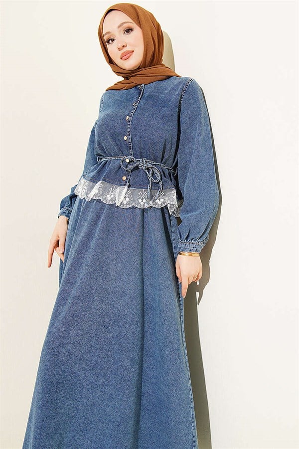 Denim Suit with Lace Trim and Belted Skirt