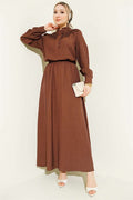 Lace Trimmed Half-British Buttoned Skirt 2 Piece Set in Coffee Brown