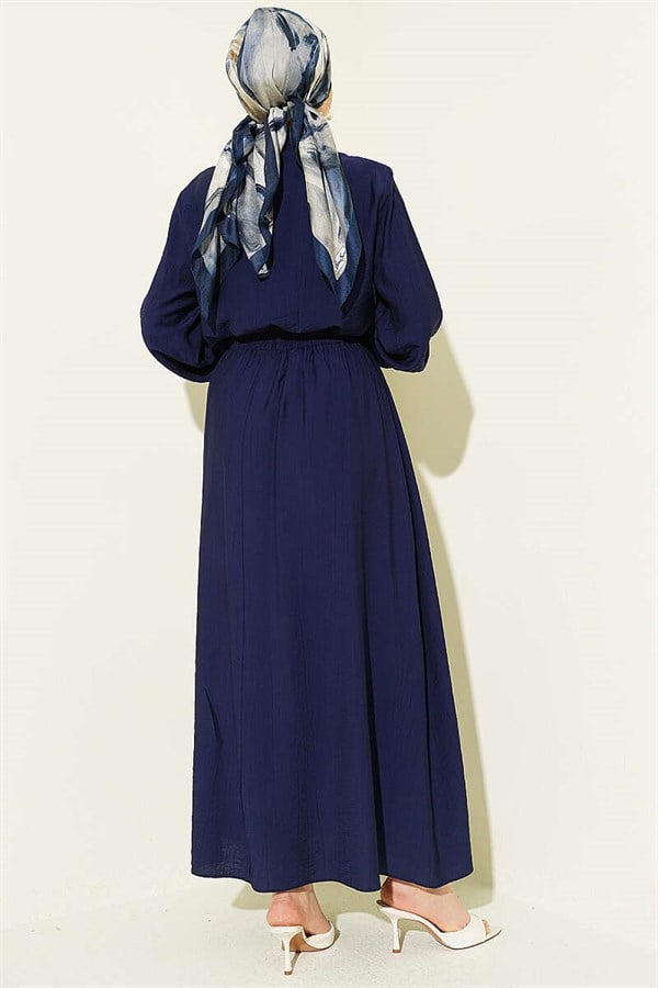 Navy Blue Lace Half-British Buttoned Skirt Suit