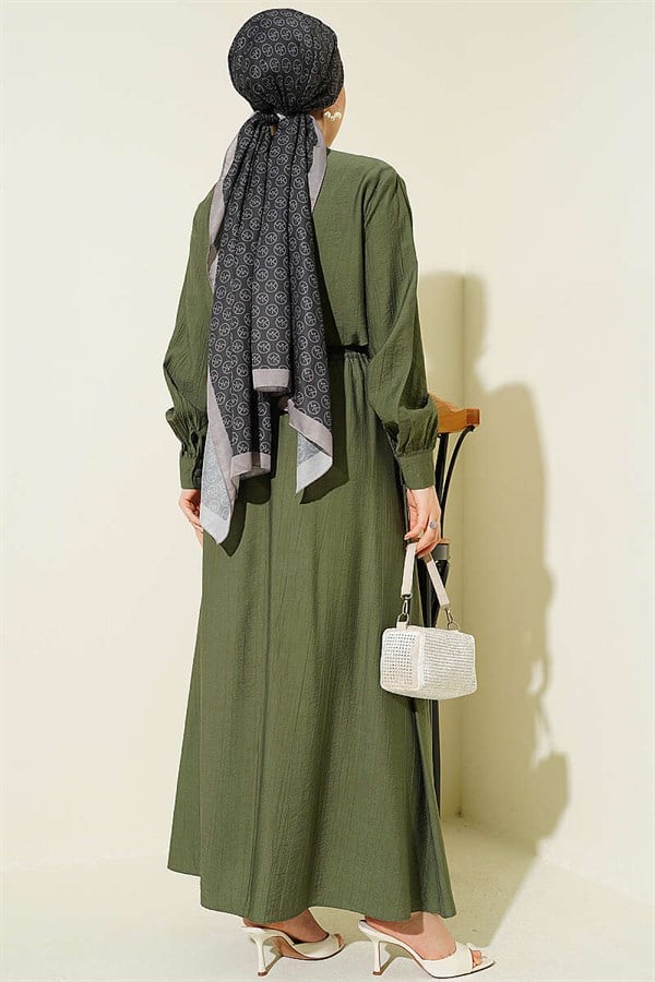 Lace Trimmed Half-British Buttoned Skirt 2 Piece Set in Khaki