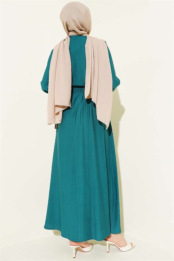Emerald Green Lace Half-British Buttoned Skirt 2 Piece Set