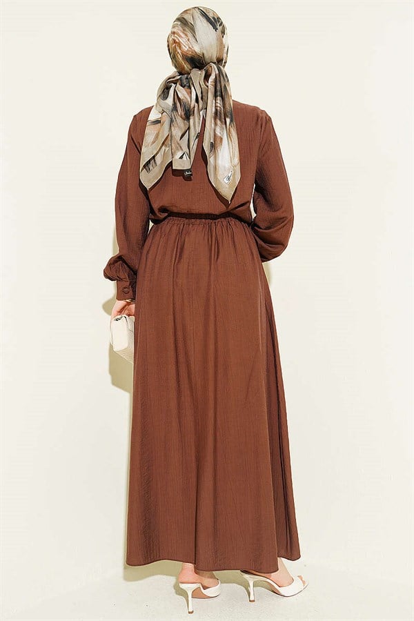 Lace Trimmed Half-British Buttoned Skirt 2 Piece Set in Coffee Brown