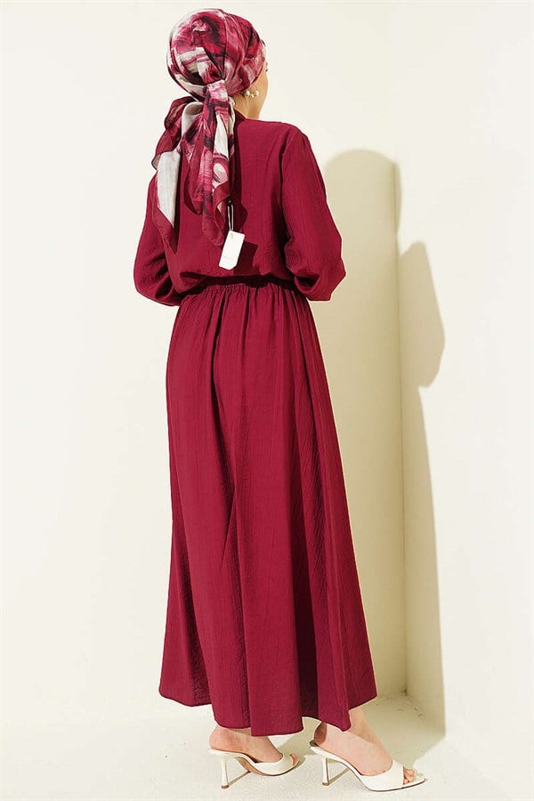 Lace Trimmed Half-British Buttoned Skirt 2 Piece Set in Burgundy