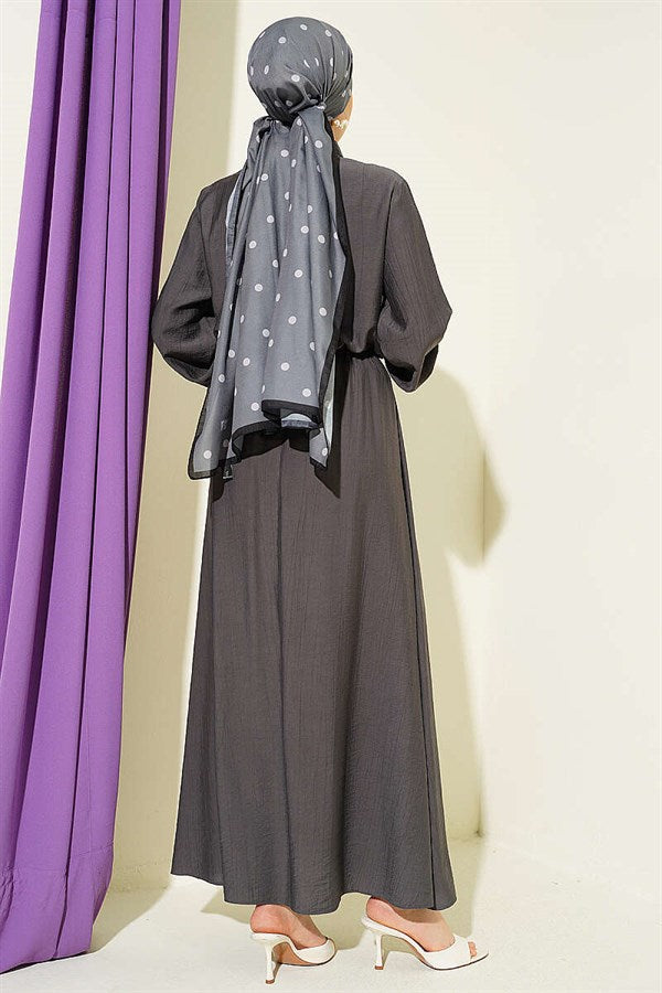Lace Trimmed Half-British Buttoned Skirt 2 Piece Set in Smoke Grey
