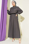 Lace Trimmed Half-British Buttoned Skirt 2 Piece Set in Smoke Grey