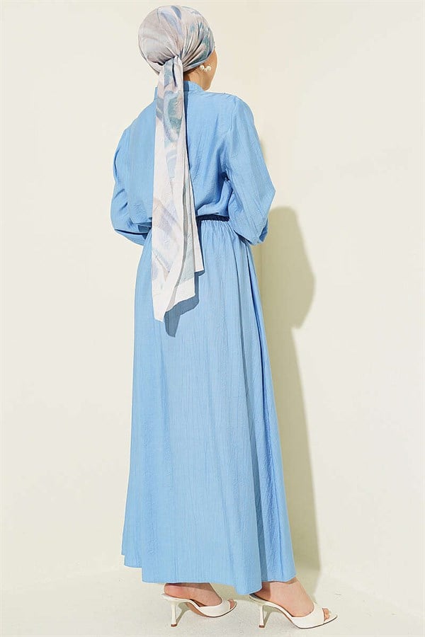 Lace Trimmed Half-British Buttoned Skirt 2 Piece Set, Blue