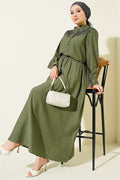 Lace Trimmed Half-British Buttoned Skirt 2 Piece Set in Khaki