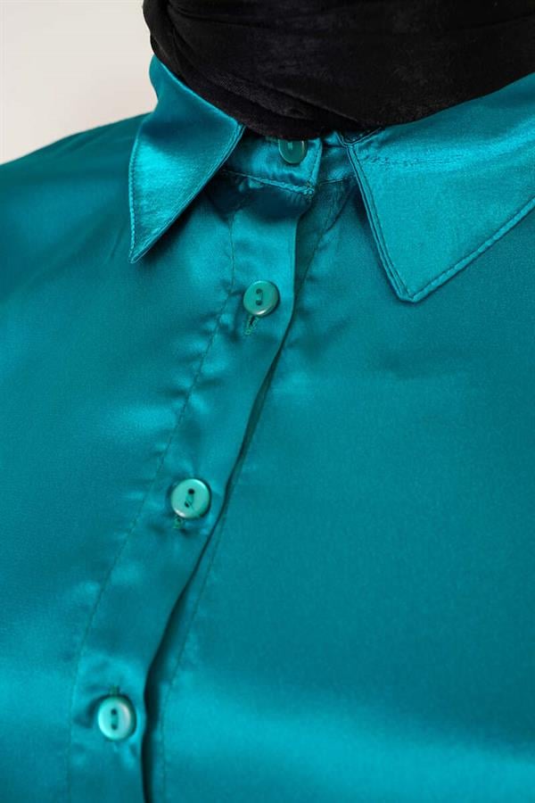 Lightly Flowing Satin Shirt Petrol