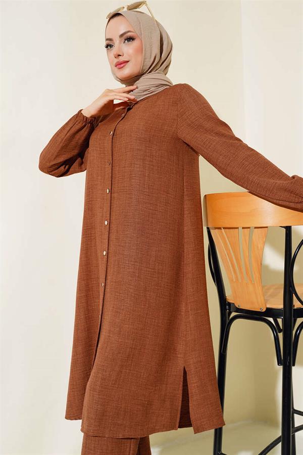 Double Breasted Button-Down Suit Brown