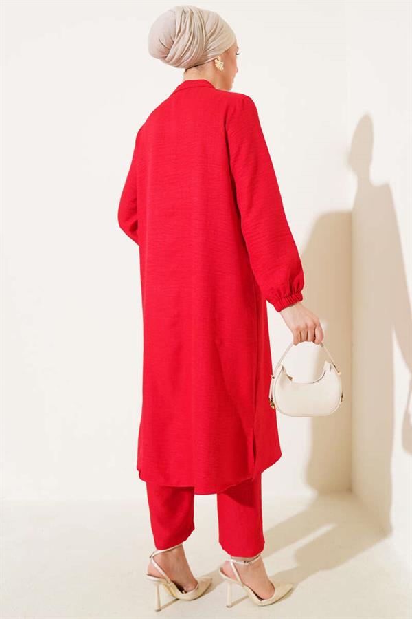 Double Breasted Buttoned 2 Piece Set Red