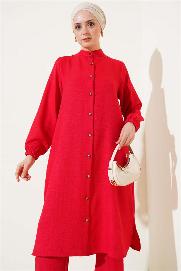 Double Breasted Buttoned 2 Piece Set Red