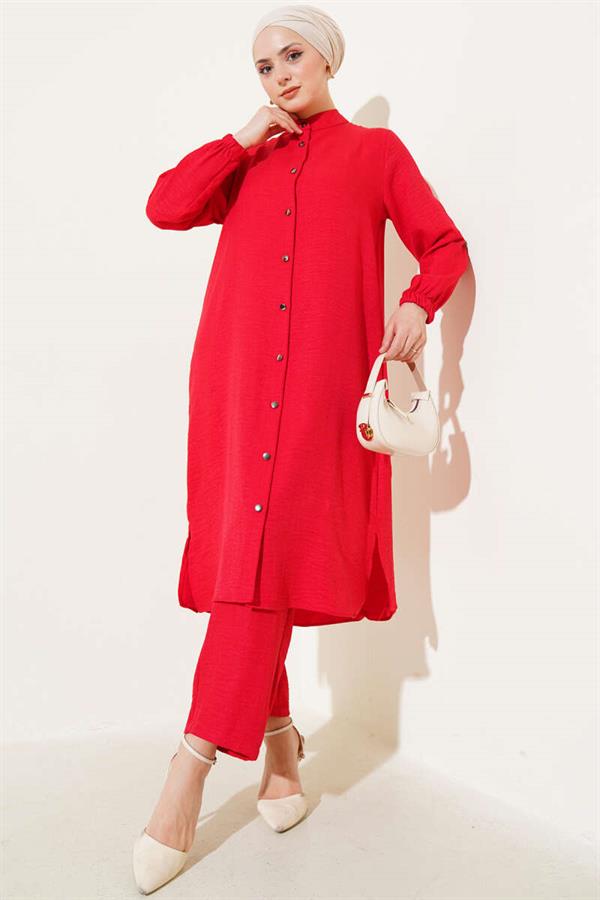 Double Breasted Buttoned 2 Piece Set Red