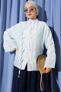 Mandarin Collar British Button-Down Shirt Blue
