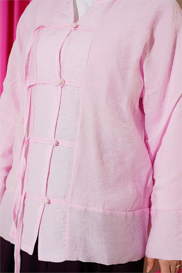 Mandarin Collar British Button-Down Shirt Pink