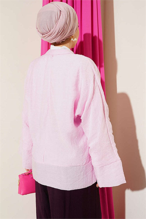 Mandarin Collar British Button-Down Shirt Pink