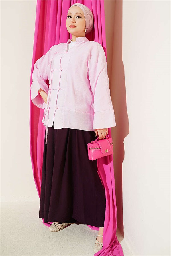 Mandarin Collar British Button-Down Shirt Pink