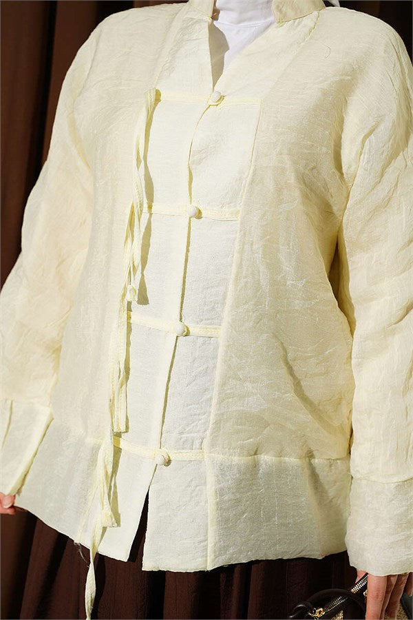 Mandarin Collar British Button-Down Shirt Yellow