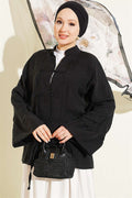Mandarin Collar British Button-Down Shirt Black