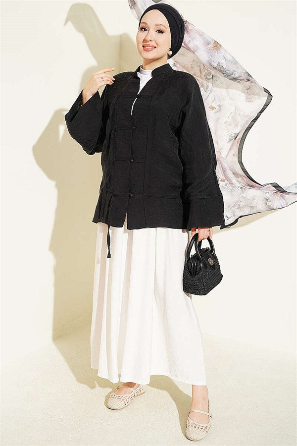 Mandarin Collar British Button-Down Shirt Black