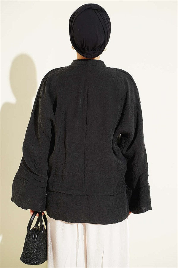 Mandarin Collar British Button-Down Shirt Black