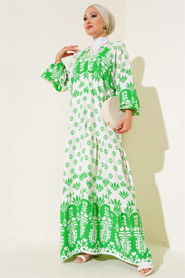 Judge Collar Patterned Casual Dress Green