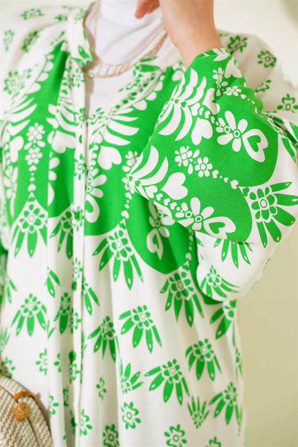 Judge Collar Patterned Casual Dress Green
